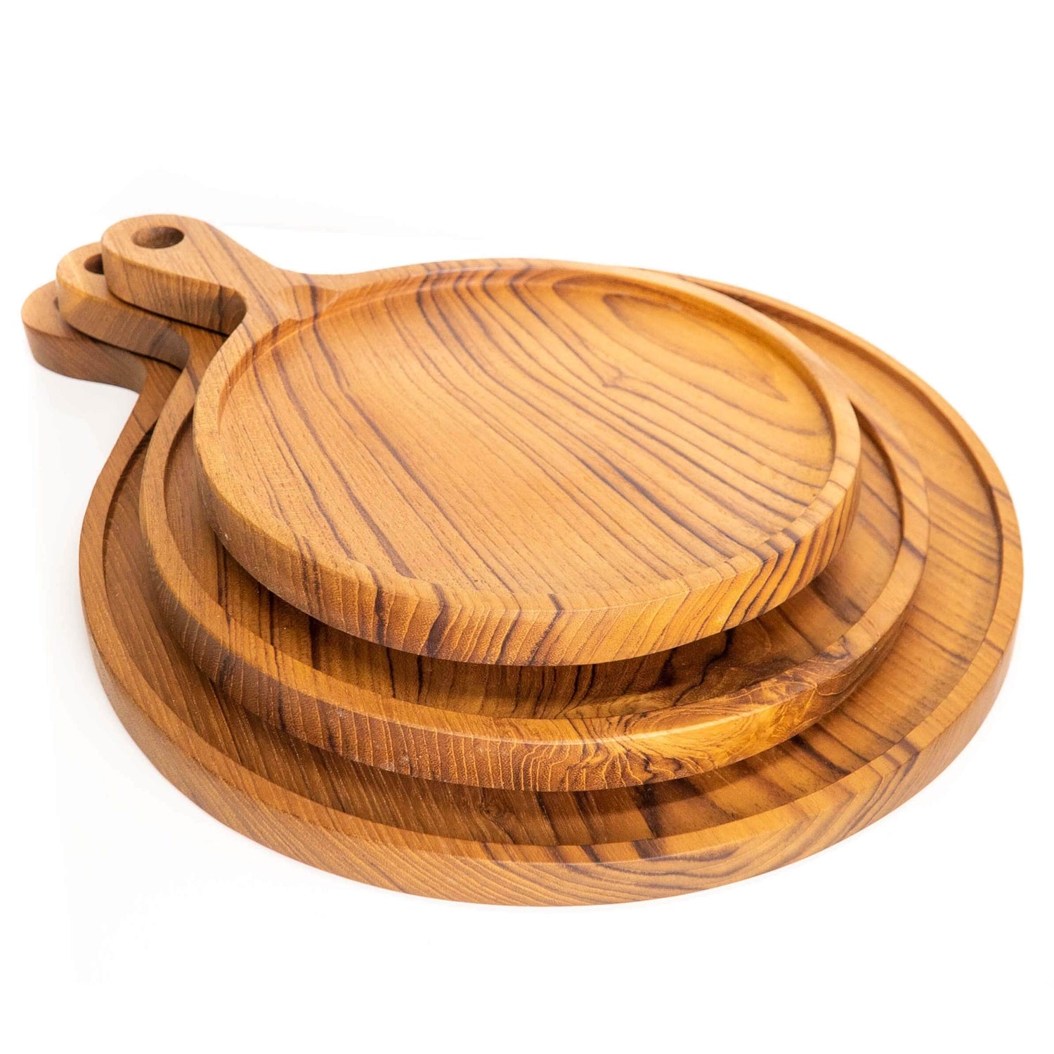 12 Inch Teak Wood Pizza Board with Handle & Rim