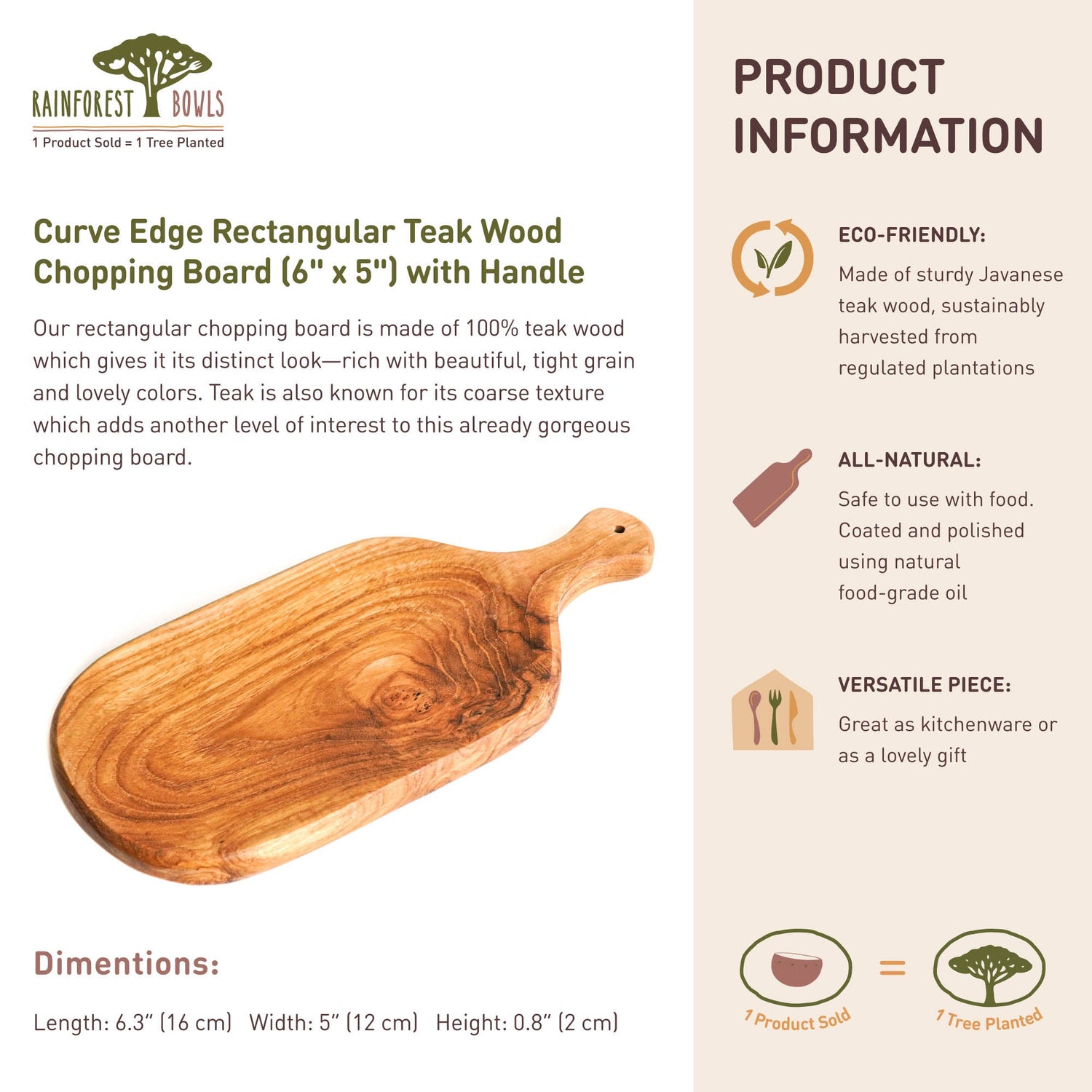 Curve Edge Rectangular Teak Wood Chopping Board (6