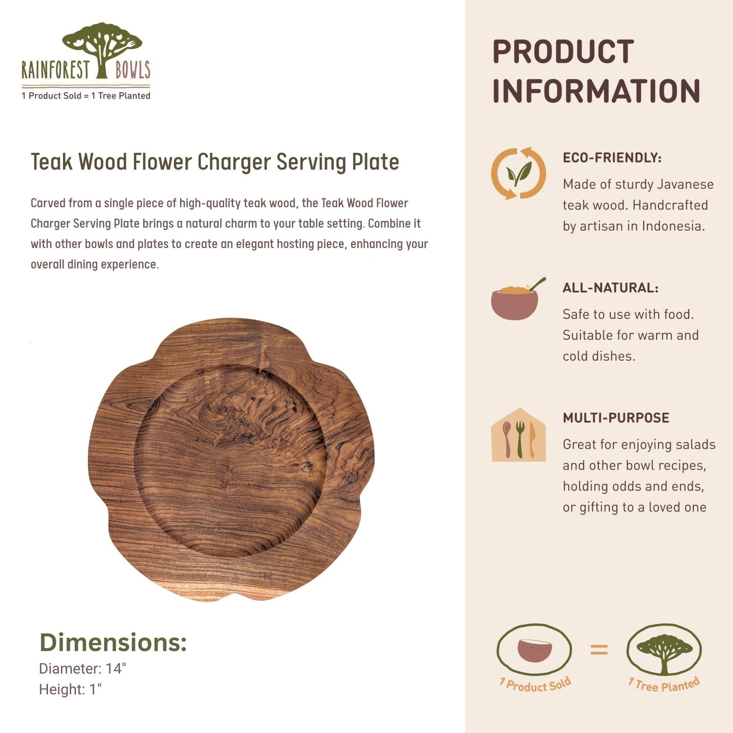 Teak Wood Flower Charger Serving Plate