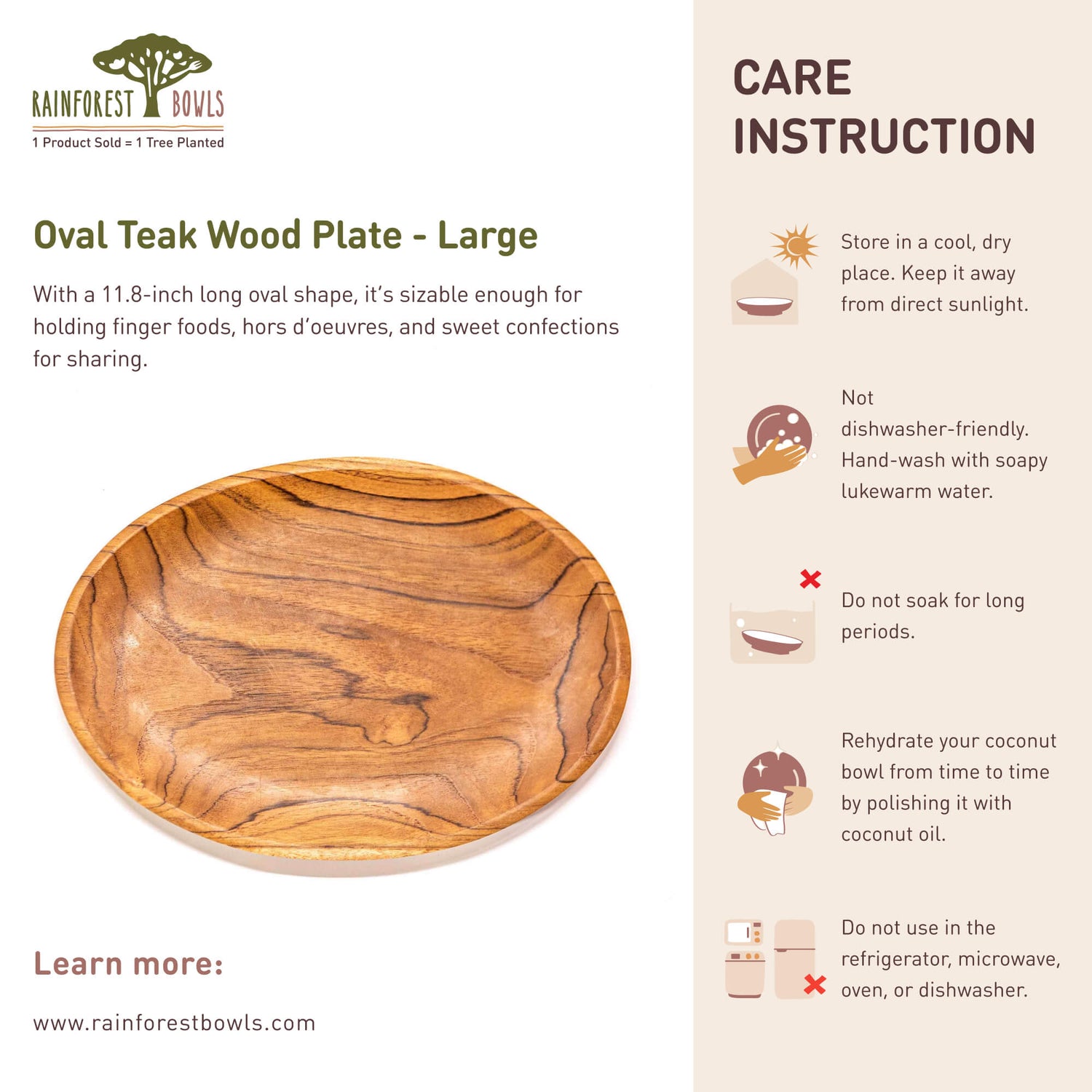 Oval Teak Wood Plate - Large