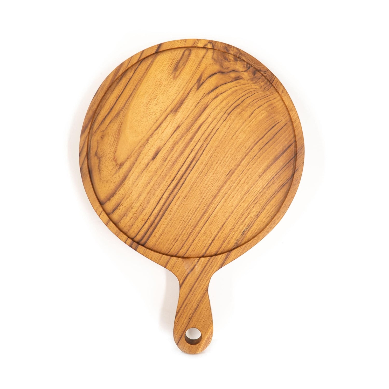 10 Inch Teak Wood Pizza Board with Handle & Rim