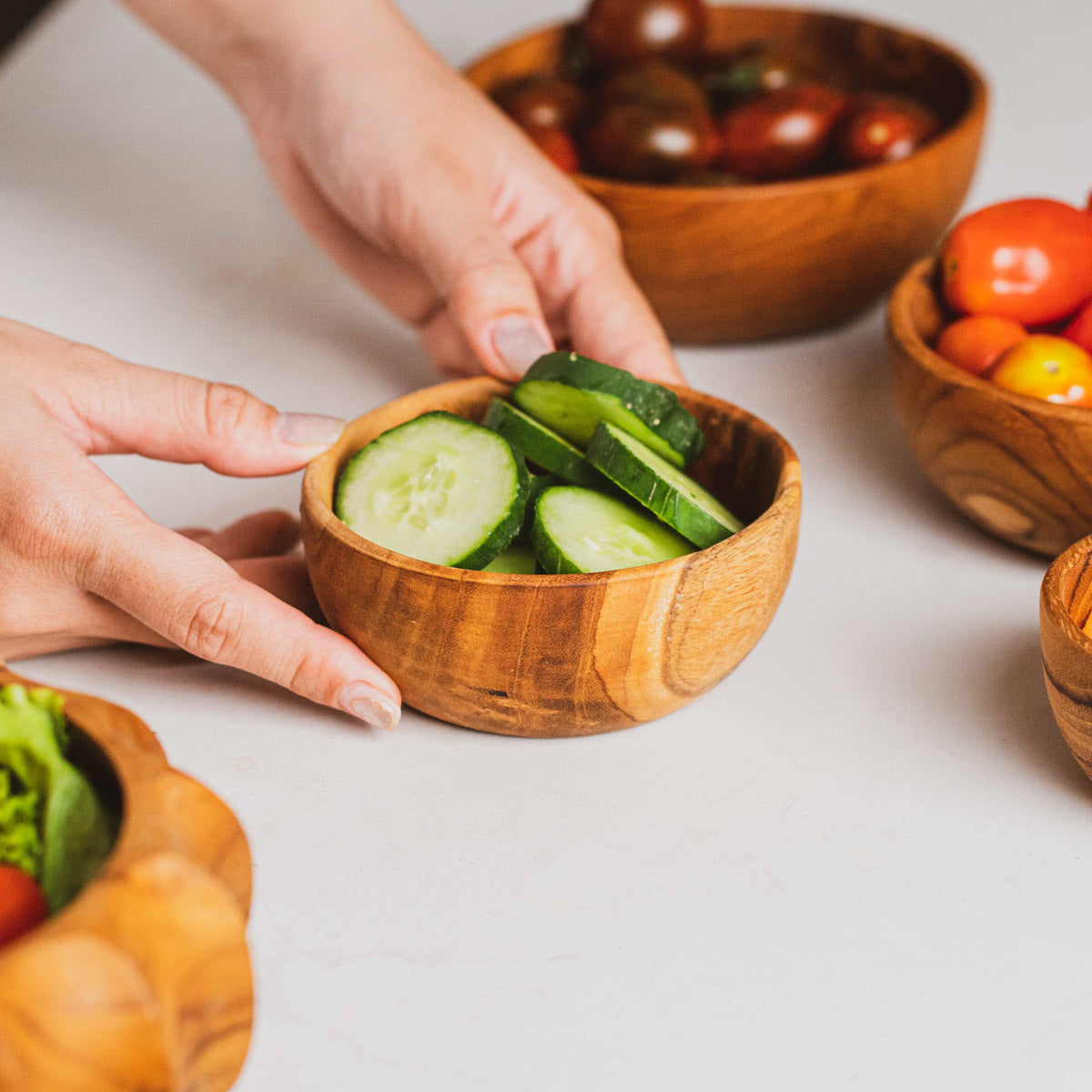 Round Teak Wood Mini Dipping Bowl