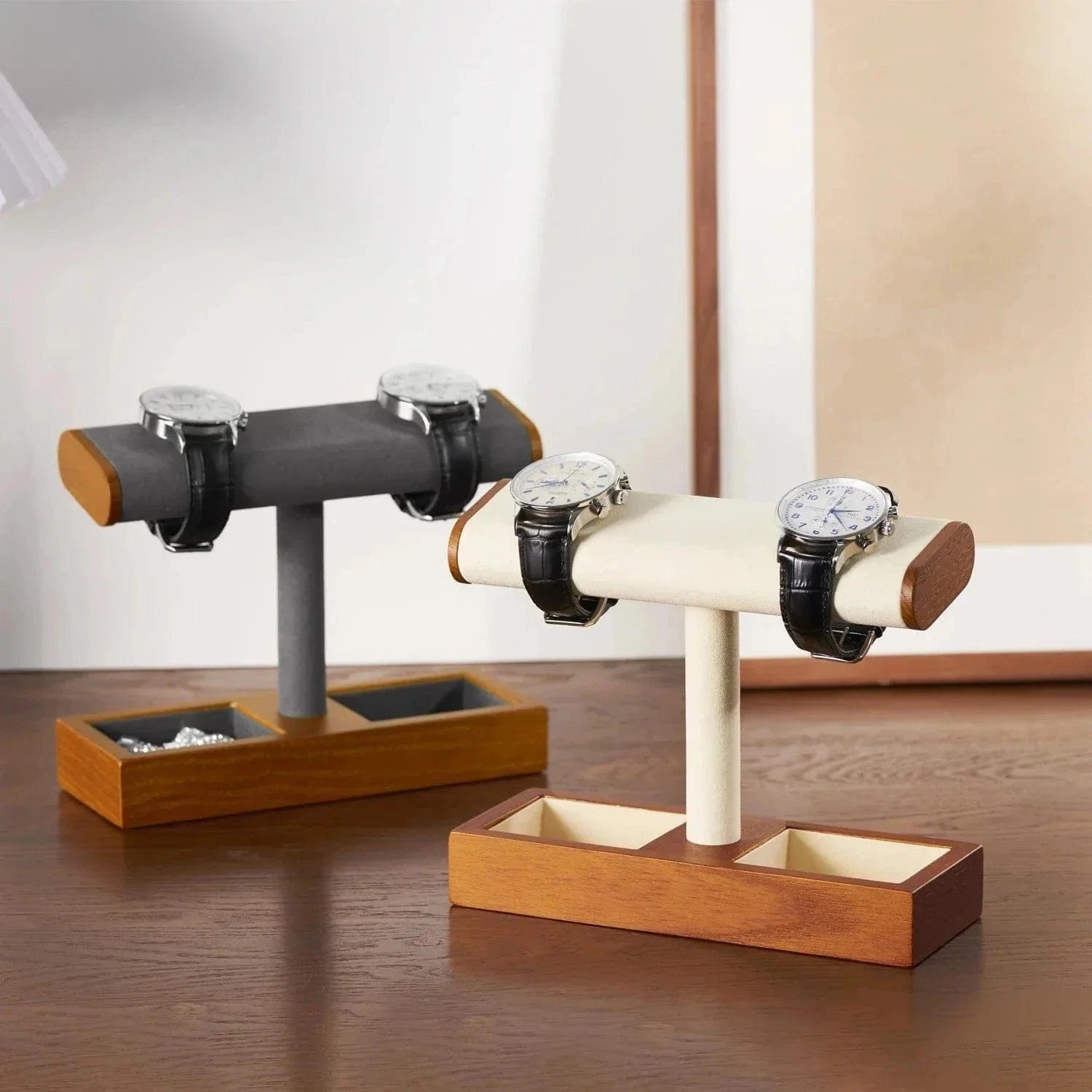 Solid Wood Watch Display Stand – T-Bar Jewelry Organizer for Men & Women