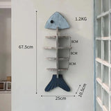 Wooden Fish Skeleton Wall Shelf – Mediterranean Style Decorative Rack