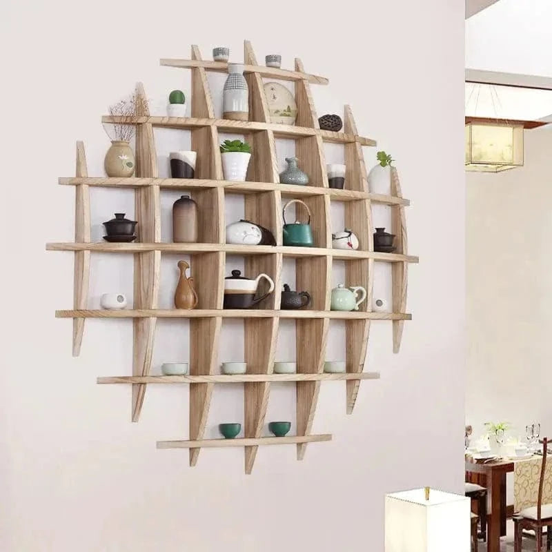 Solid Wood Wall-Mounted Tea Shelf – Style Display Rack