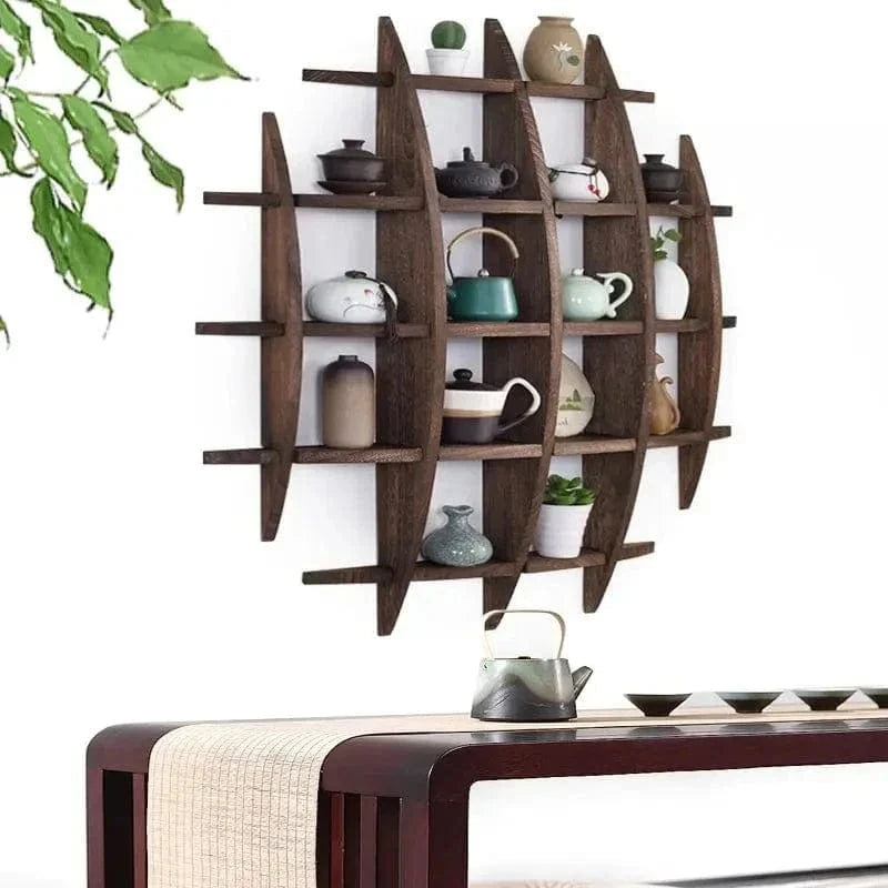 Solid Wood Wall-Mounted Tea Shelf – Style Display Rack