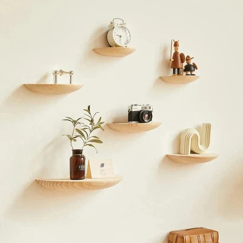 Semicircle Wooden Wall Shelf – Hanging Display Stand for Home Decoration & Storage