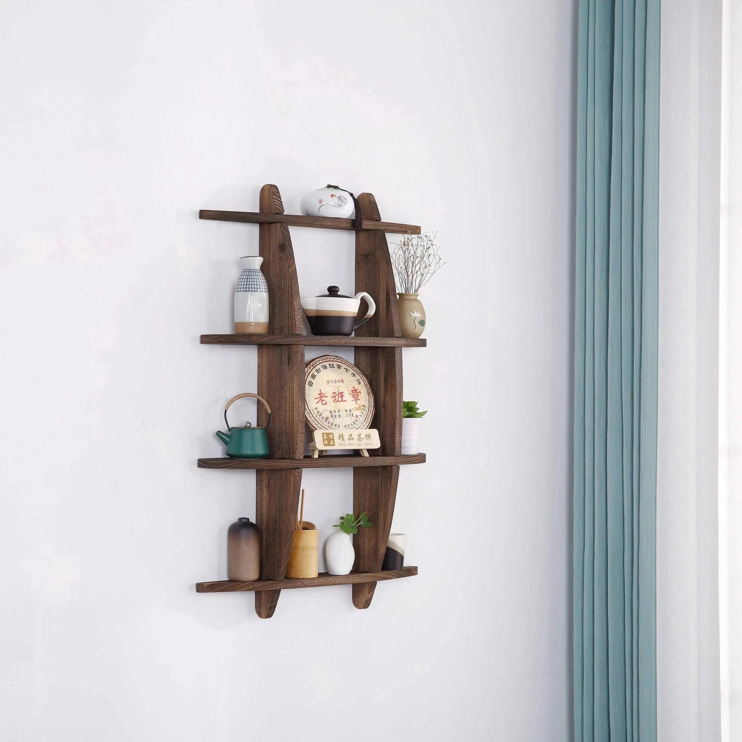 Solid Wood Wall-Mounted Tea Shelf – Style Display Rack