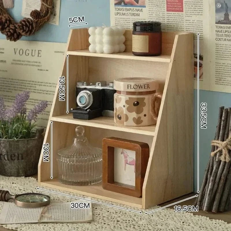 Solid Wood Cosmetics Storage Rack – Multi-Layer Desktop Organizer Box