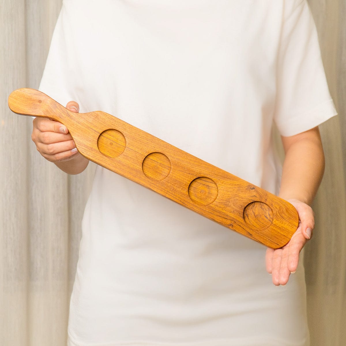 Teak Wood Candle Holder Tray with Handle